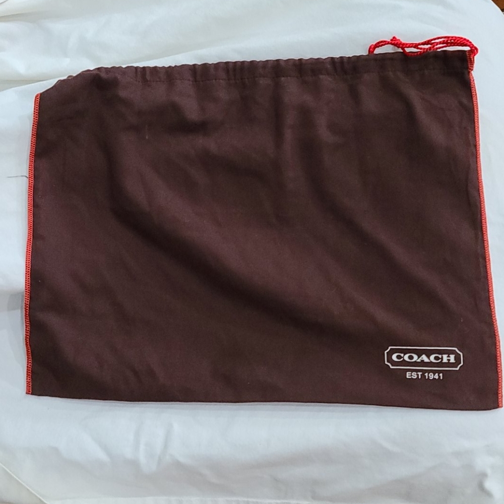 COACH Brown and red drawstring shoe or travel bag